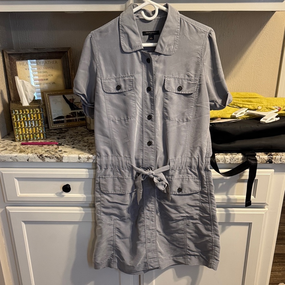 Banana Republic Light Gray Utility Shirt Dress
